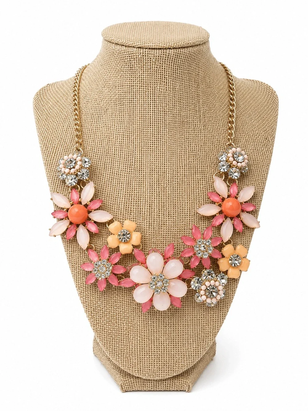 Women's Goldtone Chain Floral Statement Necklace in Pink, Peach & Coral Accents